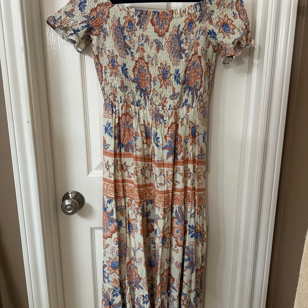 Magnolia Floral Maxi Dress in Blue and Orange